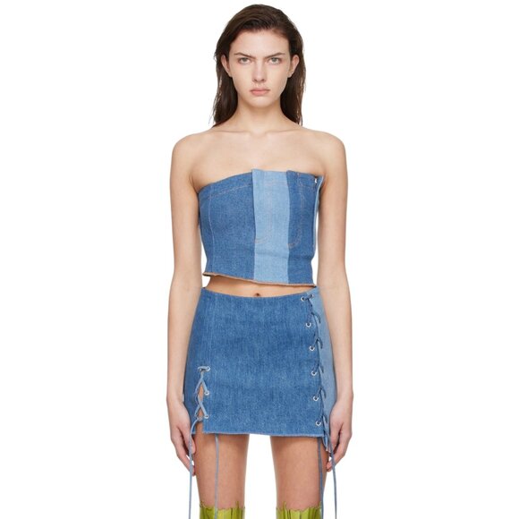 AVAVAV Tops - NWOT AVAVAV "Multi Fly" Upcycled Jeans Blue Denim Top sz M